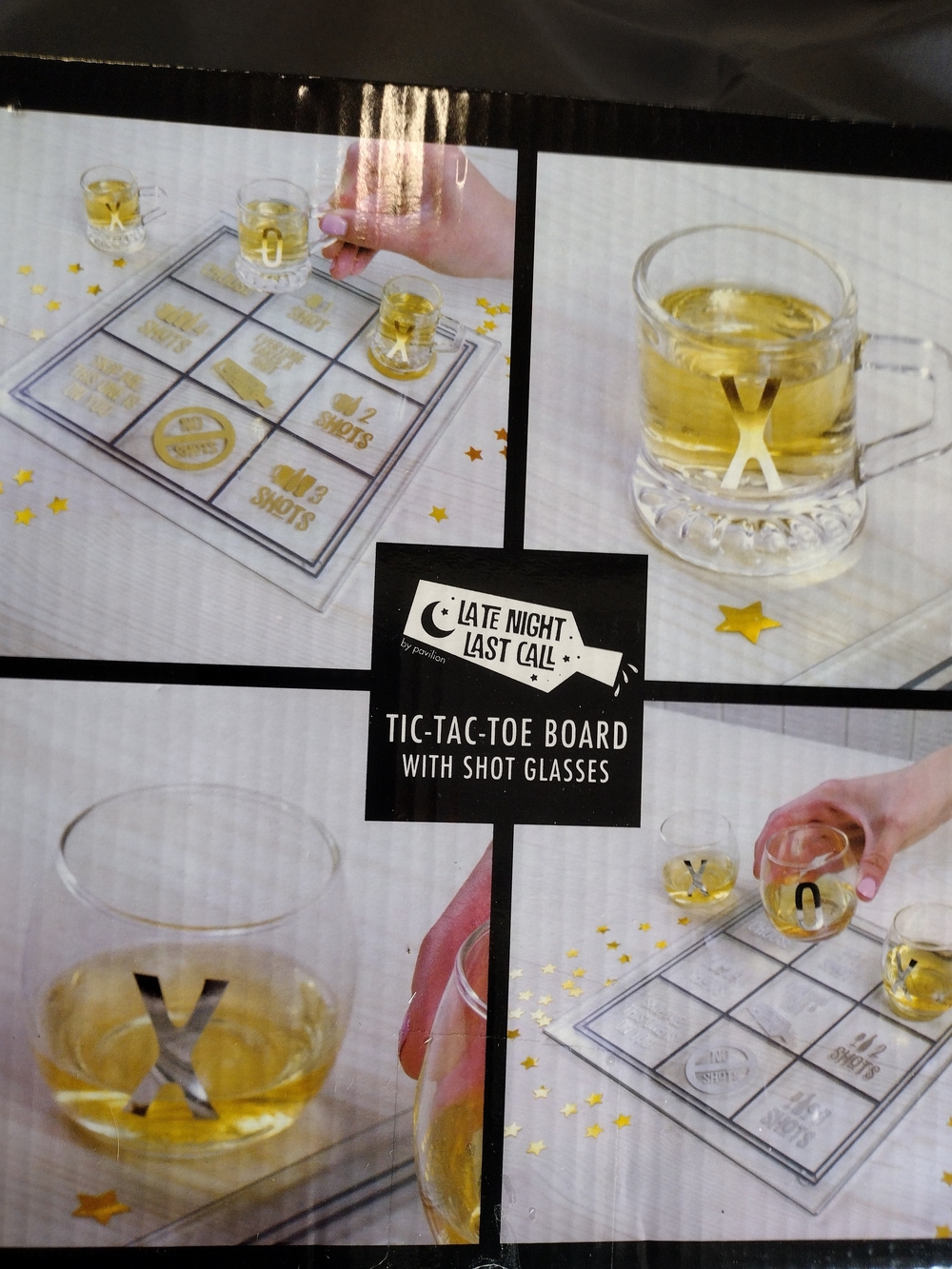 Late Night Last Call Tic-Tac-Toe Board with Shot Glasses - Gold and Clear